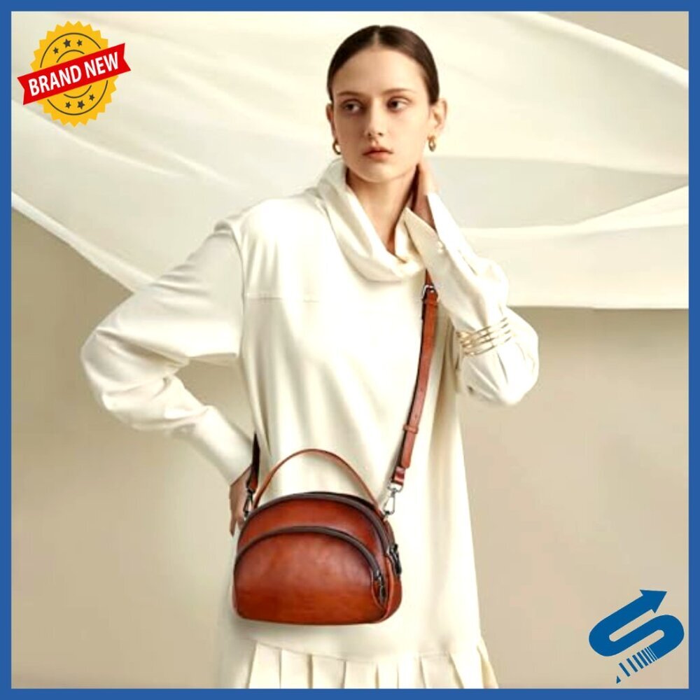 Genuine Leather Crossbody Bag with Multi-Pockets Adjustable Straps - Picture 3 of 7